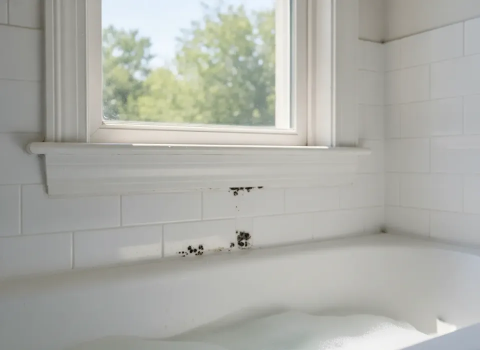 Mold along a bathroom window and tub caulk line